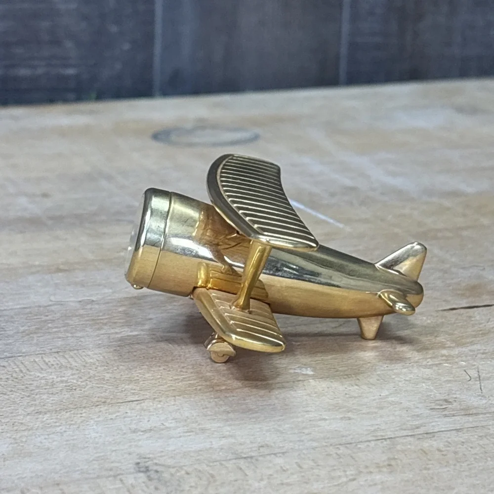 Vintage Timex Quartz Brass Biplane Desk Clock Airplane Figurine Japan Parts